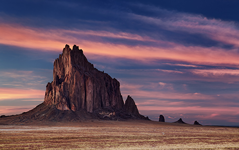 Shiprock, the great volcanic rock mountain in desert plane of New Mexico, USA